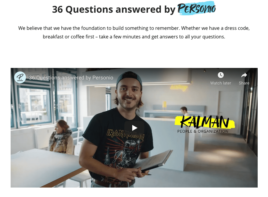 Ein anklickbares Video, das einen Mitarbeiter von Personio zeigt.
